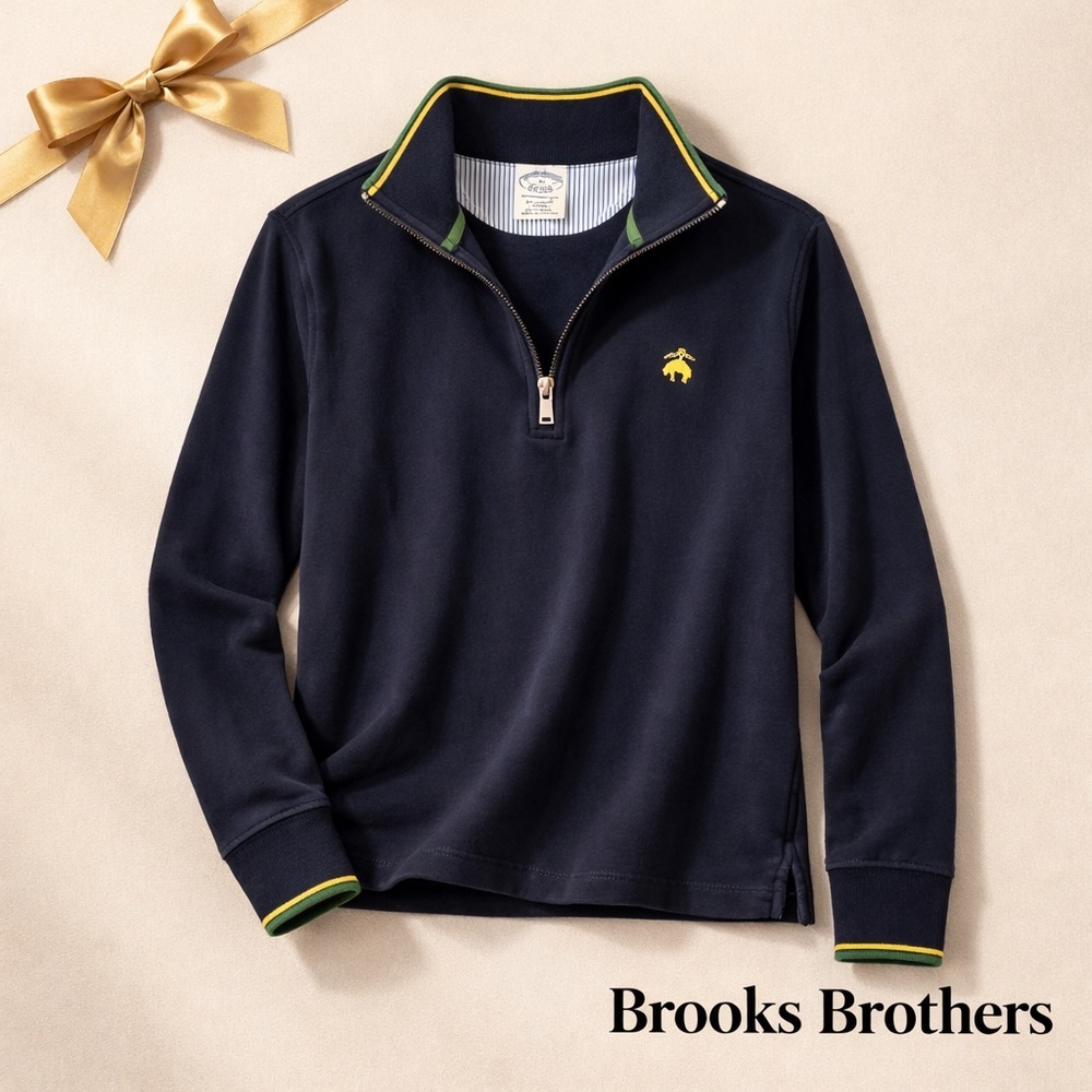Brooks Brothers Performance Polo Shirt Supima Cotton Blue Quarter Zip Sz Medium